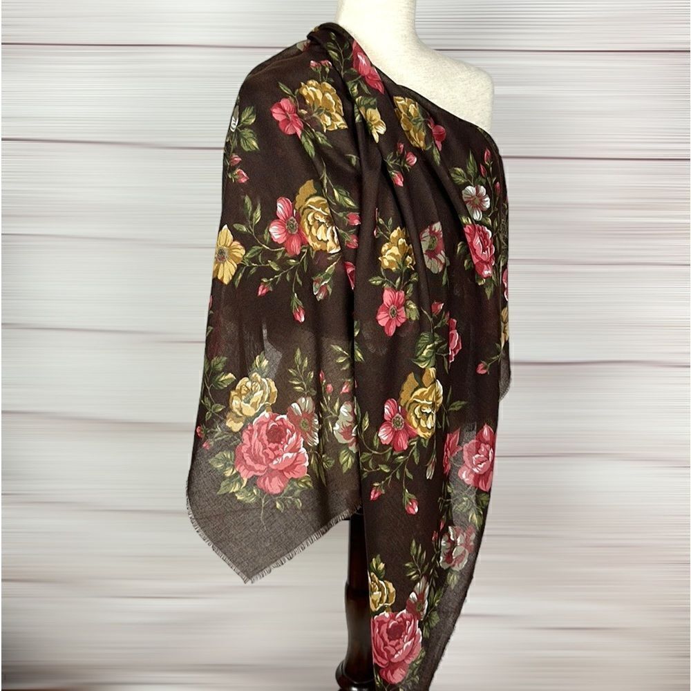 Large Square Brown Floral Roses Scarf Shawl Wrap 46x46